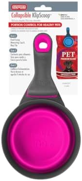 Dexas Popware for Pets Collapsible Klip Scoop, 3-in-1 Pet Food Scoop, Measuring Cup and Bag Clip, 2 Cup Capacity, Fuchsia