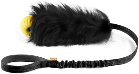HOWGO Bungee Dog Toy, 100% Sheepskin Tug Rope (Black, w/Rubber Ball)