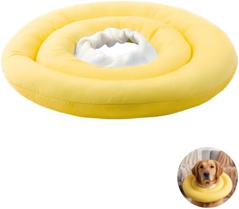 Soft Dog Cone M Size 11.8 in, Yellow Recovery Dog Donut Collar, Double Layer Cat Neck Cones, Polyester Pet Elizabethan E Collar, Lightweight Cone for Bite and Lick Control