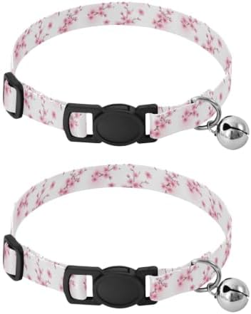 Cherry Blossom Flowers Branches White Puppy Collar 2 Pack Adjustable Pet Collar 10.6 to 17.1 Inches