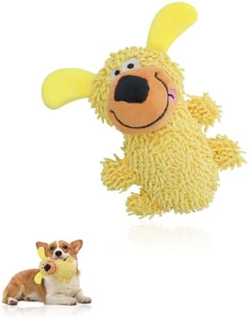 Andiker Dog Squeaky Toy, 7.08 in Cute Puppy Plush Toy with Short Mop Velvet Interactive Dog Toy for Small and Medium Dogs Chewing Teeth Grinding Playing (Yellow)