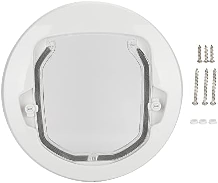 YOUTHINK Two Way in Out Pet Flap Door with Noise Reducing Fluff Design and Magnet Self Closing for Pets, White Plastic Round Door 11.4x11.4 inch