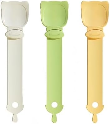Multifunctional Cat Strip Squeeze Spoon - Cute Cat Head Feeder, 3 Color Strip, Wet Food Dispenser & Treat Spoon (Pet Supplies) (Beige+Green+Orange)