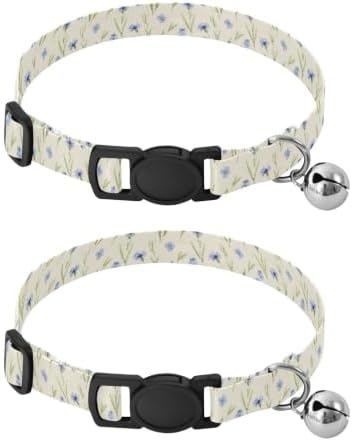 Blue Wildflowers Cream Puppy Collar 2 Pack Cat Neck Collar Adjustable 10.6 to 17.1 Inches