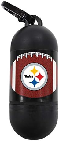 Pets First NFL PITTSBURGH STEELERS PET LICENSED Poop Waste Bag Dispenser and D Ring for Leash with 15 Premium Garbage Bags