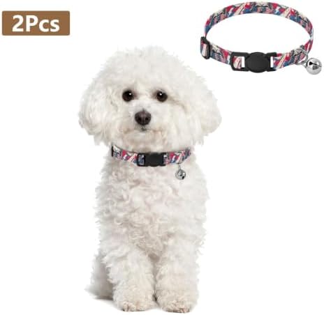 Skull Styled Hair Collar with Bell for Dog Puppy 2 Pack Pet Collar Adjustable 10.6 to 17.1 Inches