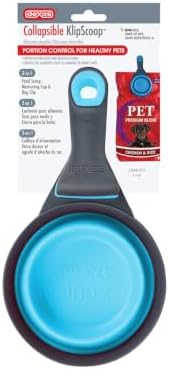 Dexas Popware for Pets Collapsible Klip Scoop, 3-in-1 Pet Food Scoop, Measuring Cup and Bag Clip, 2 Cup Capacity, Blue