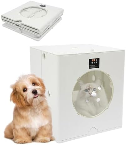 Foldable Smart Pet Dryer Box with 6 Fan 800W Automatic Cat Dryer Box Time-Setting Temperature Control, 88L Small Dog Drying Box, Cat Hair Blow 360° Ultra Quiet(Not Include Batteries)