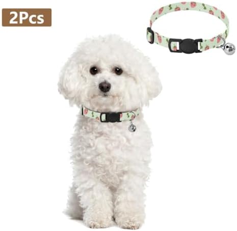 2 Pack Small Dog Collar Cute Strawberries Puppy Collar with Bell, Adjustable Length 10.6" to 17.1"