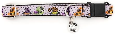 THE WORTHY DOG Halloween Patterns, Breakaway Cat Collar with Bell, Purple