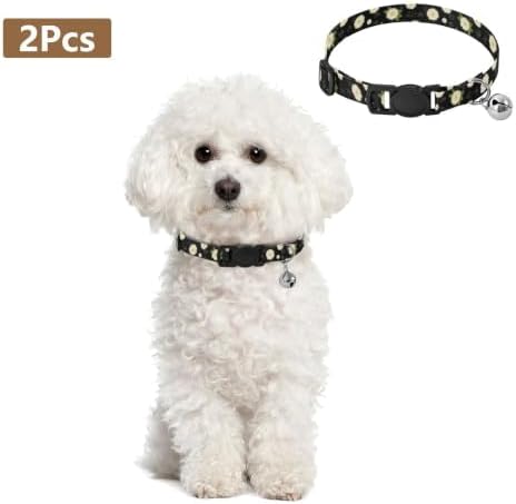 Ivory Flowers Green Leaf Cat Bell Collar 2 Pack Puppy Collar Adjustable Length 10.6" to 17.1"