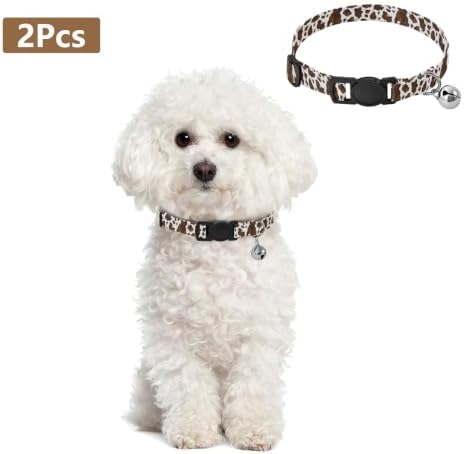 Brown White Spots Easy to Wear Dog Collar 2 Pack Lightweight Pet Collar for Cats and Dogs