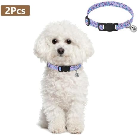 2 Pack Pet Collar Blue Leopard Spots Pink Cat Collar Breakaway with Bell, Adjustable 10.6 to 17.1 Inches