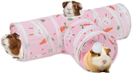 Rypet Guinea Pig Tunnel Hideout 3-Way Collapsible Pet Tubes, Carrot Pink