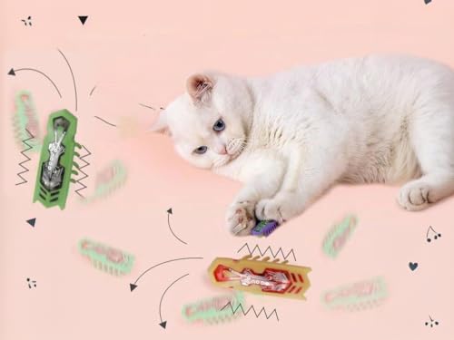 Cat Interactive Teaser Toys 2PCS Electric Moving Beetle Mini Electric Robot Beetle Electric Funny Interactive Toy Heal Loneliness for Cat Kitten Replaceable Battery (Green+Orange)