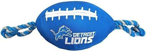Pets First NFL Detroit Lions Football Dog Toy, Tough Quality Nylon Materials, Strong Pull Ropes, Inner Squeaker, NFL Team Color