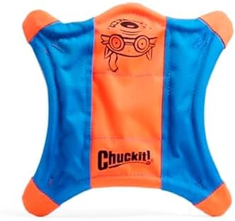 Chuckit! Flying Squirrel Fetch Dog Toy - Water Floating Flyer - Soft and Durable Polyester Canvas Construction - for Medium Dogs - 9.5-inch Diameter - Orange and Blue, Medium (Pack of 12)