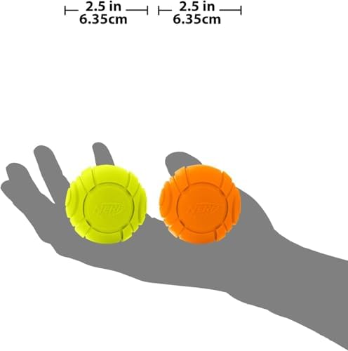 Nerf Dog Sonic Ball Dog Toys, Lightweight, Durable and Water Resistant, 2.5 Inches, for Small/Medium/Large Breeds, Two Pack, Green and Orange