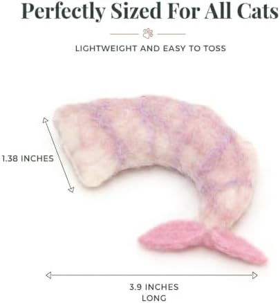 Glaciart One Wool Shrimp Cat Toys with Catnip | Interaction & Boredom Relief, Encourages to Exercise, Explore & Play | Filled w/Organic Herbs to Help Sooth or Reduce Anxiety