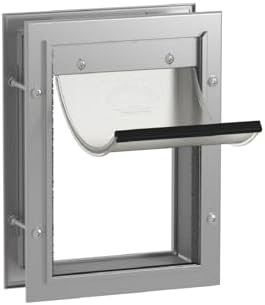 Hakuna Pets Deluxe Aluminum Pet, Cat and Dog Door with 2-Way Locking Panel for Screens, Doors and Walls up to 2.8" Thick, Small, Silver
