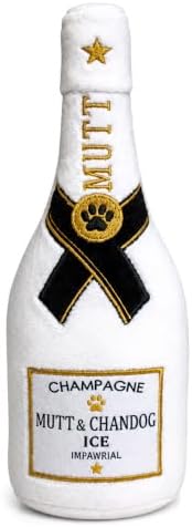 Dog Diggin Designs Mutt & Chandog White Ice Champagne Plush Dog Toy | Luxury-Inspired Parody Drink Bottle Dog Toy with Squeaker, Soft Plush Novelty Dog Toy – Shaken, Not Stirred!