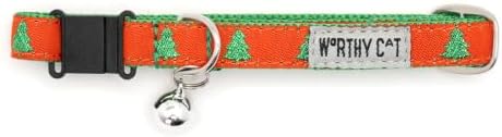 THE WORTHY DOG Christmas Patterns, Breakaway Cat Collar with Bell, Red