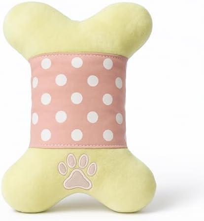 7" Squeaky Plush Toy for Puppies Small Dogs Self Etertainment Washable Soft Made [PET ONLY] (Pink Cartoon Bone)