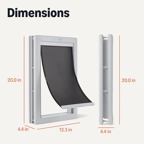 Amazon Basics Adjustable Plastic Dog and Cat Door, Large, 9.5" x 16" Entrance, 20" x 13.3" x 4.5", White and Grey, for Interior and Exterior Doors or Wall