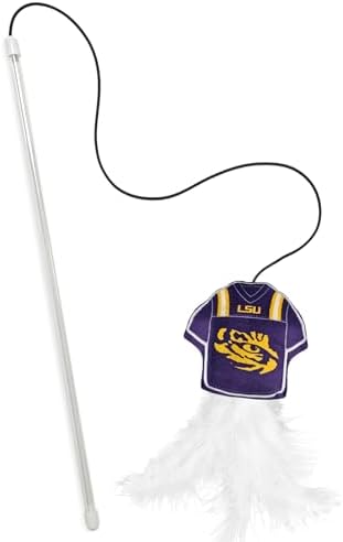 Pets First NCAA Louisiana State University Team Jersey Wand with CAT N, Cat Toy Jersey Shaped Plush Teaser Toy for Cats & Kittens - Interactive Pet Toy for Play & Exercise