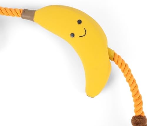 Fuzzl Tugga Bananas Dog Toy 75cm - Rope Latex and Plush Dog and Puppy Throw Fetch and Tug with Squeaker