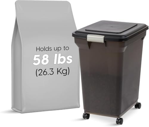 IRIS USA Dog Food Storage Container, Up to 58 lbs, Smoke Black, Made in USA