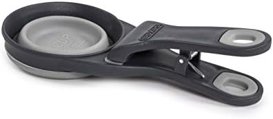 Dexas Popware for Pets Collapsible Klip Scoop, 3-in-1 Pet Food Scoop, Measuring Cup and Bag Clip, 1/2 Cup Capacity, Light Gray