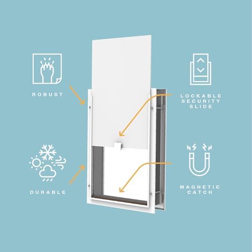 Hakuna Pets Deluxe Aluminum Pet, Cat & Dog Door with 2-Way Locking Panel for Screen, Wall & Door Installation up to 2.8" Thick, Medium, Silver