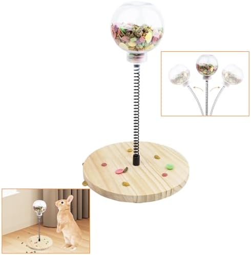 FlidRunest Rabbit Foraging Ball with Wooden Base, Interactive Slow Feed Treat Ball Release Puzzle Toy for Rabbit, Feeder Boredom Busting Fun Maintain Your Bunny Entertained