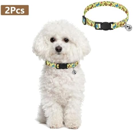 Colorful Butterflies Tulips Yellow Kitten Collar with Bell 2 Pack Pet Collar Adjustable Length 10.6" to 17.1"