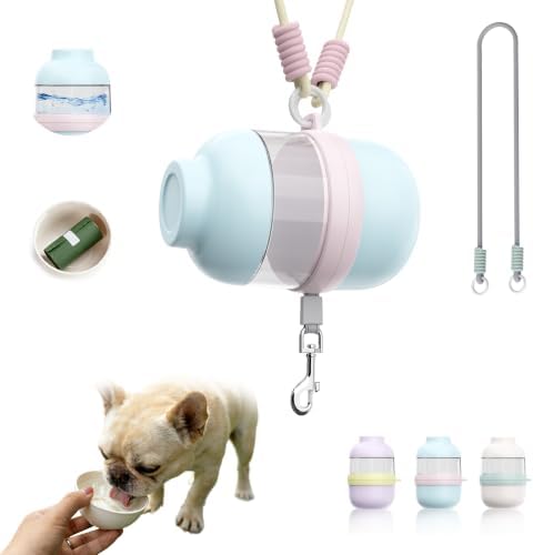 3 in 1 Dog Water Bottle with Crossbody Strap, Portable Dog Travel Water Bottle with Treat & Poop Bag Dispenser for Small Dogs Walking Hiking(Mint Green)
