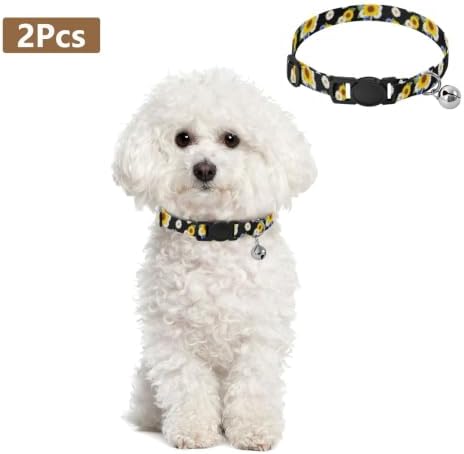 Sunflowers Black Dog Collar 2 Pack Collars for Puppies Adjustable 10.6 to 17.1 Inches