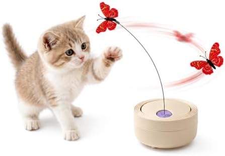 Interactive Butterfly Cat Toy for Indoor Cats, 360° Rotating Wand, Beige