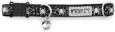 THE WORTHY DOG Halloween Patterns, Breakaway Cat Collar with Bell, Black