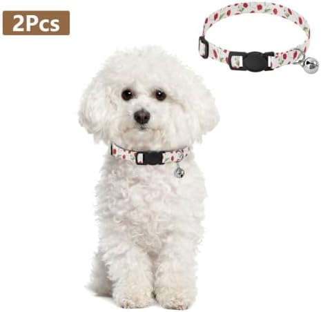 Poppy Flowers Green Leaf White Kitten Collar 2 Pack Adjustable Pet Collar Adjustable 10.6 to 17.1 Inches