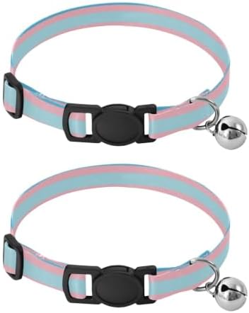 2 Pack Cats Collar Stripes Blue Kitten Bell Collar, Adjustable Length 10.6" to 17.1"