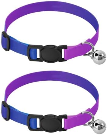Gradient Purple Blue Comfortable Cat Collar, 2 Pack Small Dog Collar with Bell