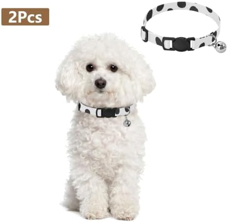 Black and White Polka Dots Kitten Collar with Bell 2 Pack Small Dog Collar Adjustable 10.6 to 17.1 Inches