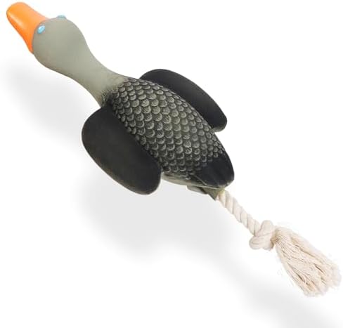 SCHITEC Squeaky Rope Dog Toys, Latex Rubber Squeak Duck Tug of War Toy, Interactive Play Puppy Stuffed Chew Toy for Small Medium Dogs
