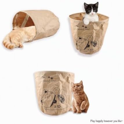 Crinkle Cat Sack,Crinkle Bag,25.6 x 19.7 Inch Large Cat Play Bag, Interactive Kraft Paper Cat Hideaway & Tunnel Toy, Foldable Cat House, Cute Room Decor (Lucky cat)