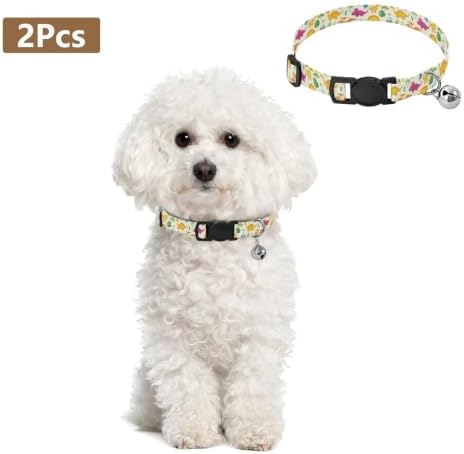2 Pack Cat Collars Dino Pastel Cream Kitten Collar with Bell, Adjustable Length 10.6" to 17.1"