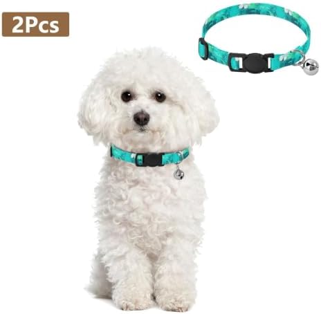 Tropical Hibiscus Flowers Teal Easy to Wear Kitten Collars 2 Pack Collar for Kitten