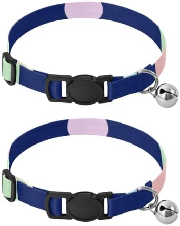 Rainbow Colorful Polka Dot Blue Collar for Kitten, 2 Pack Cat Collar with Bell