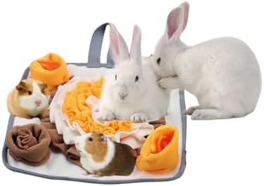 Rabbit Foraging Mat Bunny Enrichment Toys for Small Animals, Snuffle Mat with Anti-Slip Bottom, Slow Feeder Treat Dispenser for Bunnies, Guinea Pigs, Hamsters, Chinchillas, Hedgehog