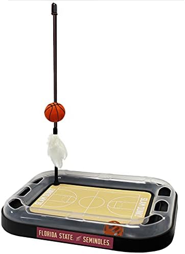 NCAA FLORIDA STATE Seminoles Basketball Court Cat Scratcher - REVERSIBLE Felt/Cardboard Toy, Cat Ball with Bell, Catnip-Filled Plush Basketball
